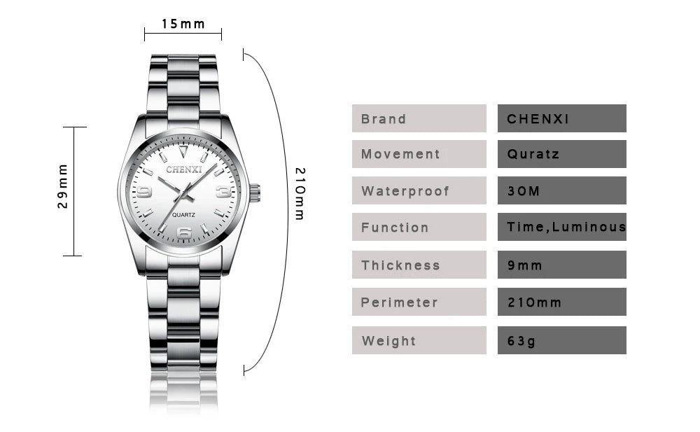 CHENXI Fashion Casual Watches For Women Top Luxury Brand Quartz Watch Elegant Dress Ladies Stainless Steel Wristwatches Clock