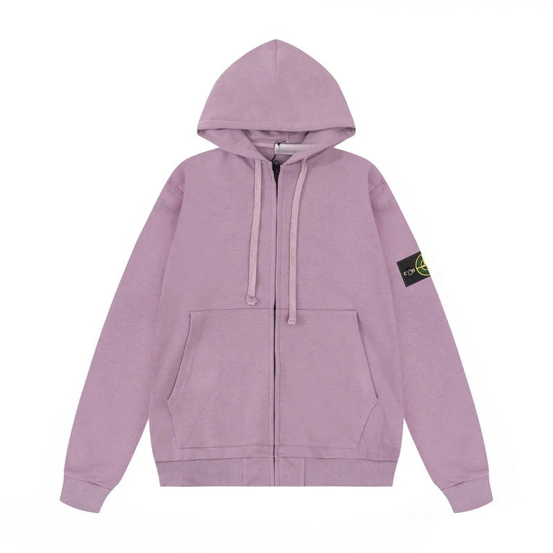 2025 Classic men and women solid color hoodie with cap badge Cotton cardigan luxury brand Stone Island oven top season