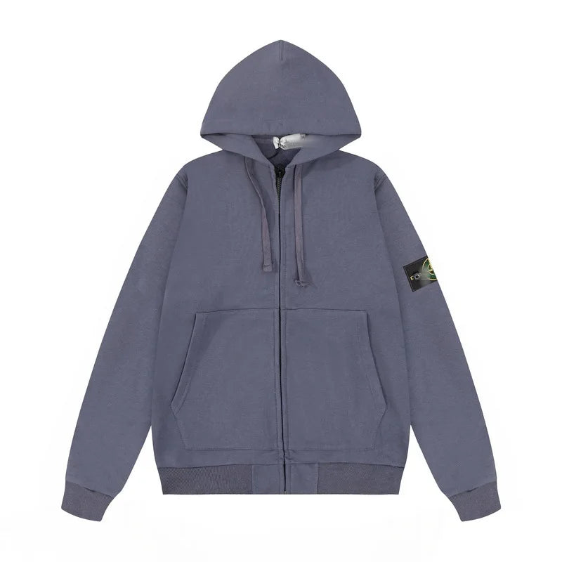 2025 Classic men and women solid color hoodie with cap badge Cotton cardigan luxury brand Stone Island oven top season