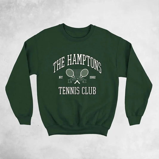 The Hamptons Tennis Club Printing American Vintage Women Pullovers Long Sleeve Loose Cotton Thick Warm Spring Autumn Sweatshirts