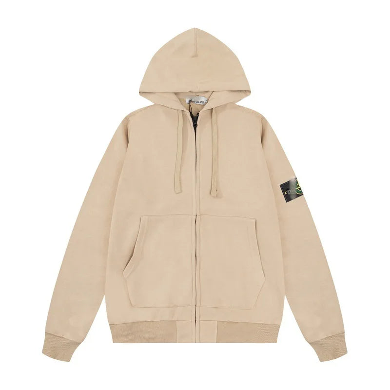 2025 Classic men and women solid color hoodie with cap badge Cotton cardigan luxury brand Stone Island oven top season