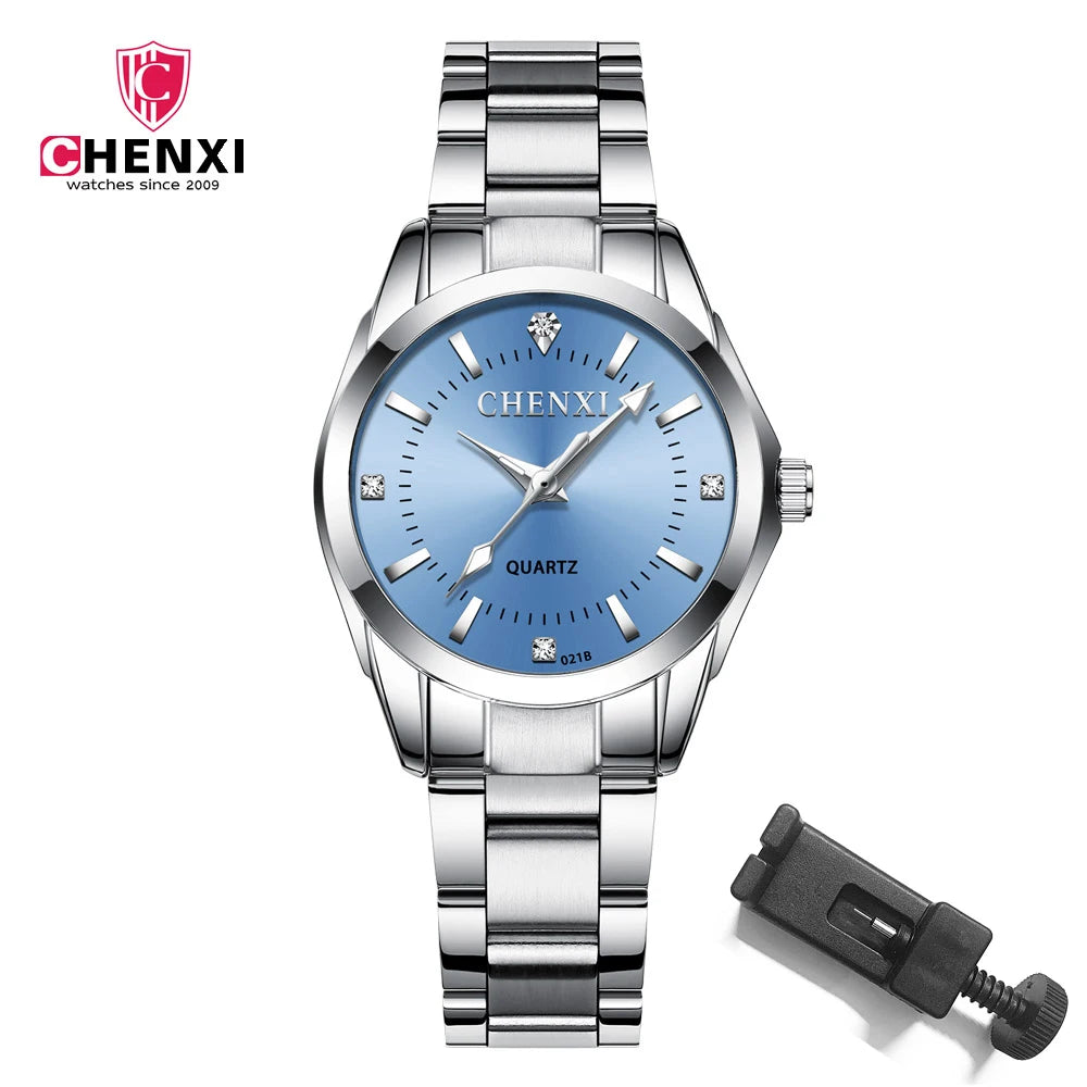 CHENXI Ladies Watch For Women Fashion Silver Clock Stainless Steel Quartz Wrist Watches for Women Waterproof Relogio Feminino