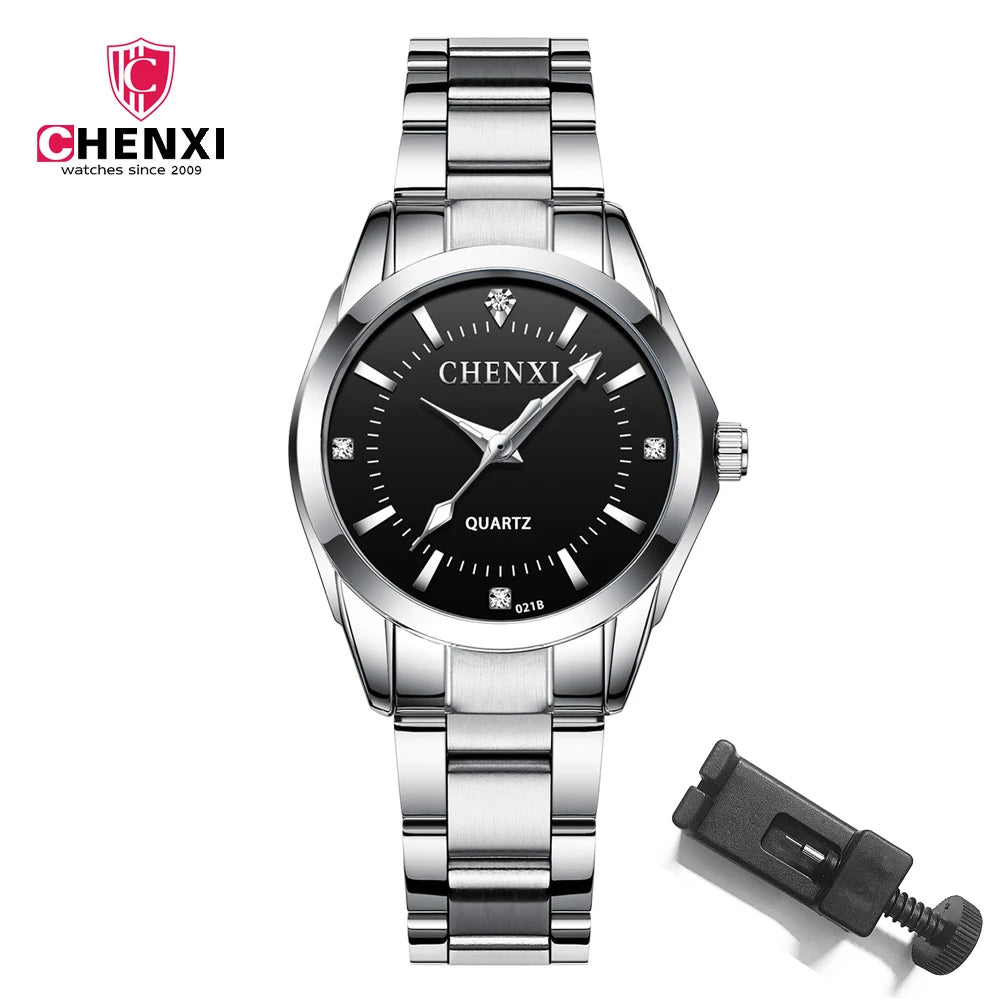 CHENXI Ladies Watch For Women Fashion Silver Clock Stainless Steel Quartz Wrist Watches for Women Waterproof Relogio Feminino