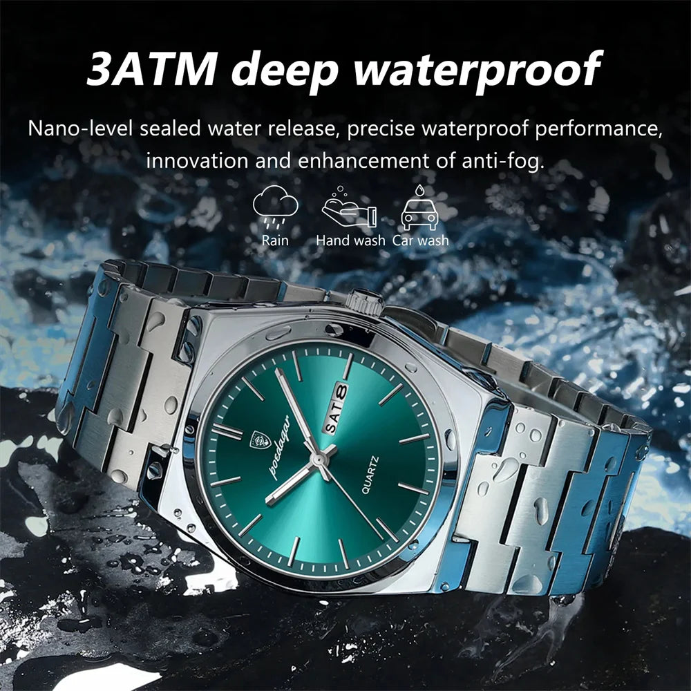 POEDAGAR Luxury Quartz Man Wristwatch Sport Men Watches Waterproof Luminous Date Week Stainless Steel Men's Watch Male Reloj