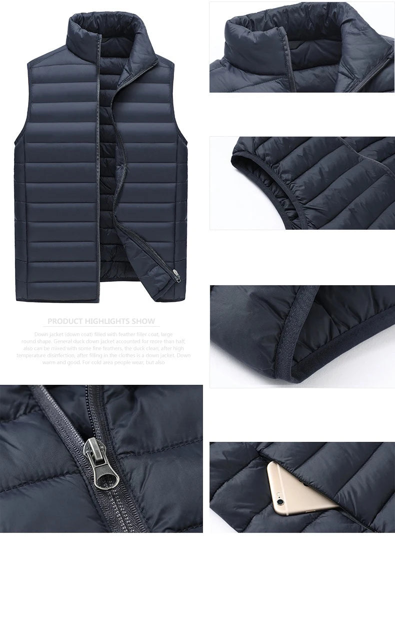 Men and Women's Sleeveless Padded Vest, Brand Logo, Zipper Front, Plain Going Out, Lightweight Quilted Jacket, Autumn, Winter