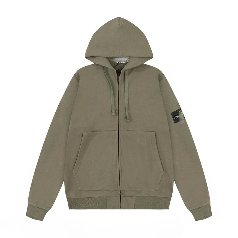 2025 Classic men and women solid color hoodie with cap badge Cotton cardigan luxury brand Stone Island oven top season