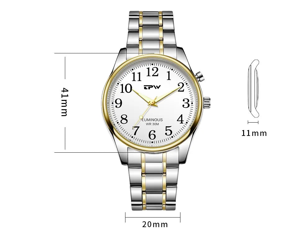 Light Up Watch Dial Full Luminous Face 40mm Easy Reader Steel Strap 3ATM