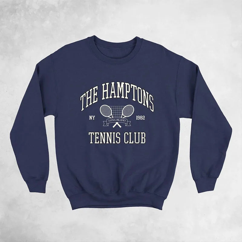 The Hamptons Tennis Club Printing American Vintage Women Pullovers Long Sleeve Loose Cotton Thick Warm Spring Autumn Sweatshirts