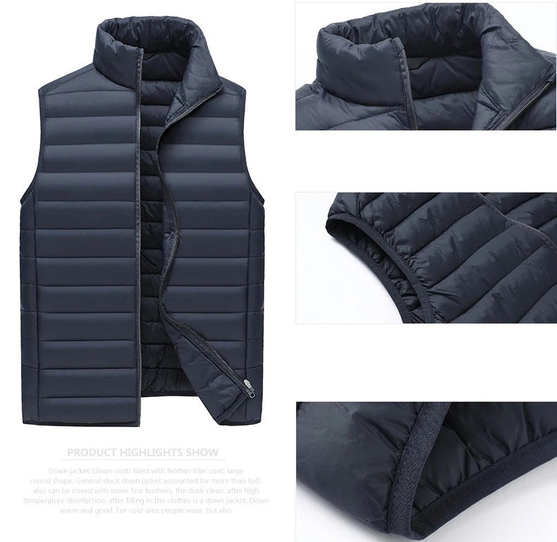 Men and Women's Sleeveless Padded Vest, Brand Logo, Zipper Front, Plain Going Out, Lightweight Quilted Jacket, Autumn, Winter