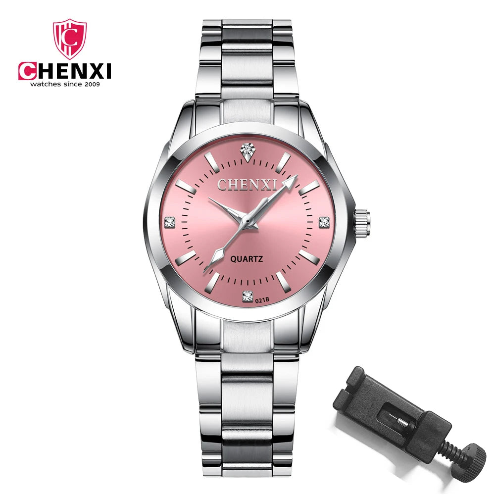 CHENXI Ladies Watch For Women Fashion Silver Clock Stainless Steel Quartz Wrist Watches for Women Waterproof Relogio Feminino